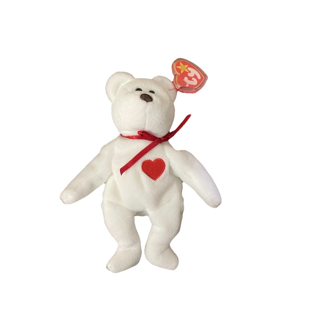 Ty Beanie Baby Valentino White Bear with Tags and Heart 1999